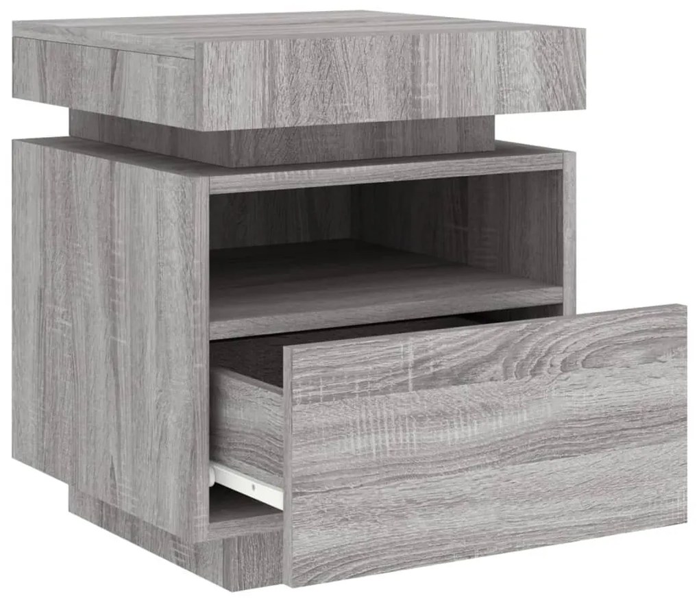 2 db szürke sonoma éjjeliszekrény LED-fényekkel 40x39x48,5 cm