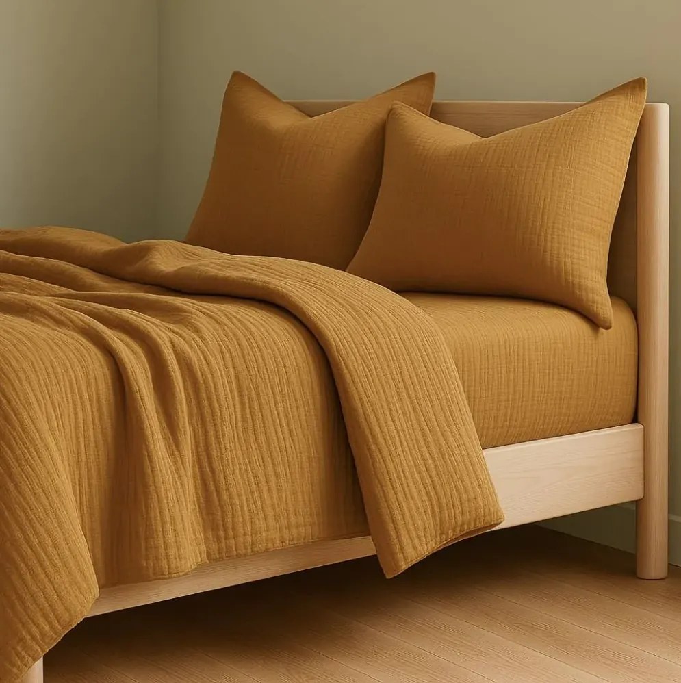 Muszlin ágynemű MOELLIN mustárszínű Ágyneműhuzat mérete: 70 x 90 cm | 140 x 200 cm