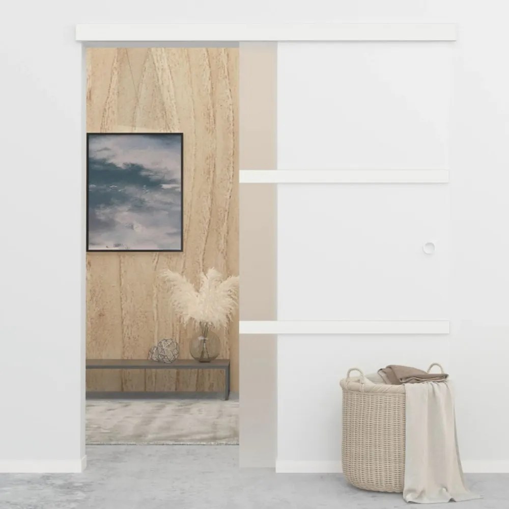 ezüst ESG üveg és alumínium tolóajtó puha ütközőkkel 90x205 cm