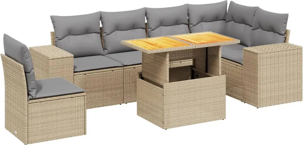 vidaXL 7 részes bézs polyrattan kerti ülőgarnitúra párnákkal