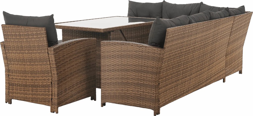 Kerti rattan szett, szürkésbarna/világosbarna, SAGIR