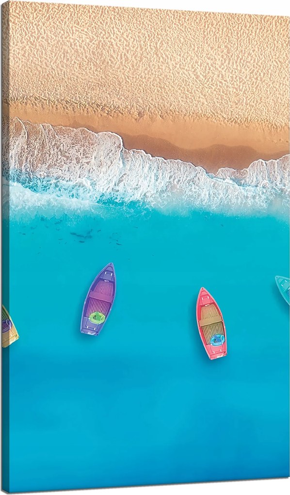 Vászonkép Csónakok a parton Homok Víz 70x120 cm Ideális ajándék