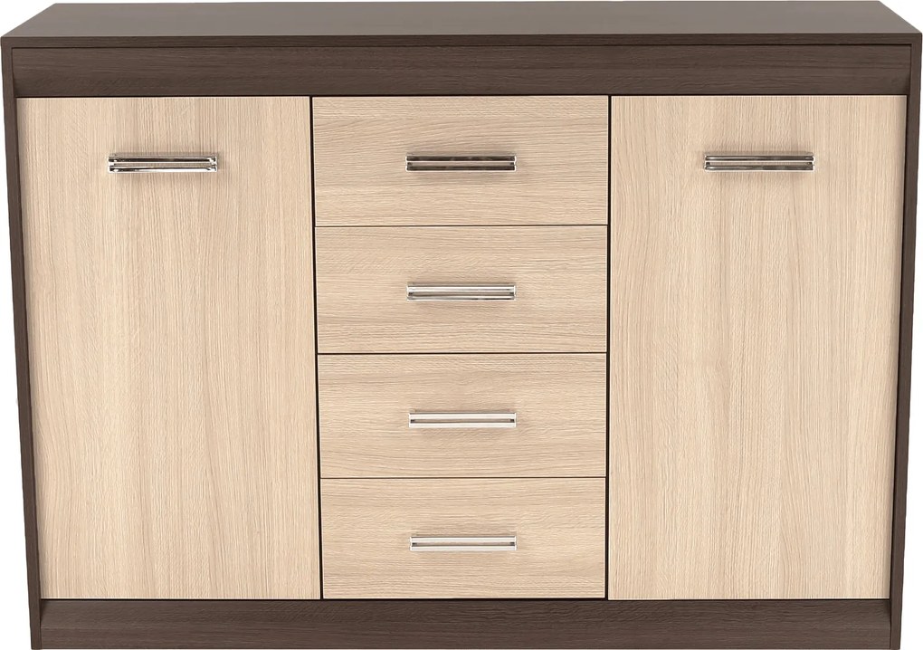 Komód, DTD/MDF, tölgy világos/tölgy sötét, KORINA