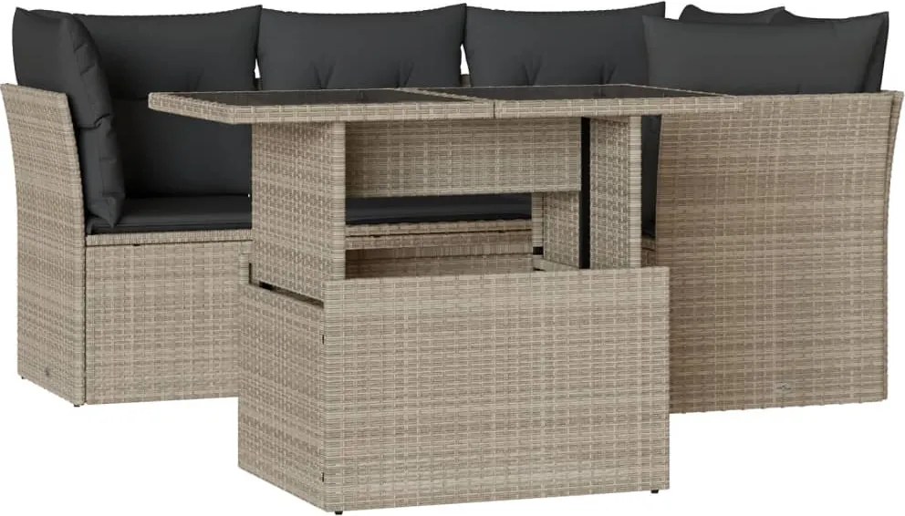 vidaXL 5 részes világosszürke polyrattan kerti ülőgarnitúra párnákkal