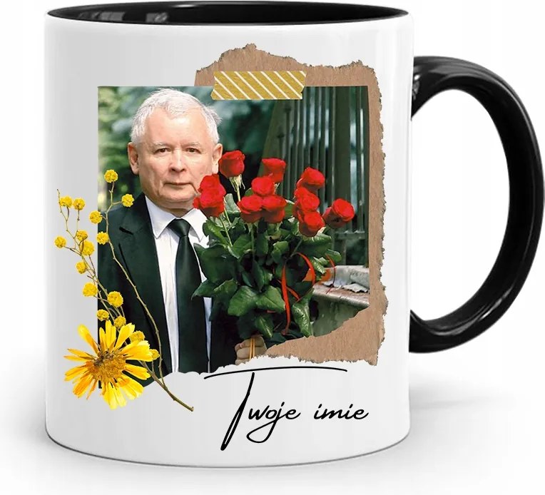 Fekete Bögre Pis Elnök Jaroslaw Kaczynski Név nyomtatott fényképpel