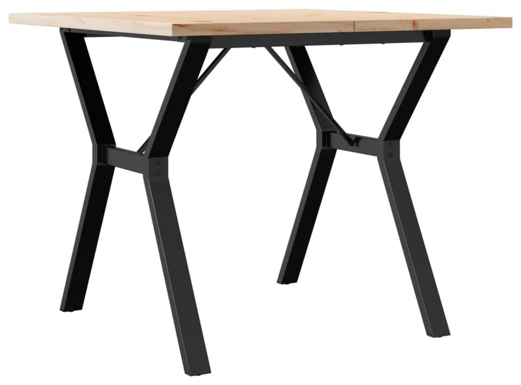 tömör fenyőfa és öntöttvas étkezőasztal Y-vázzal 90x90x75,5 cm