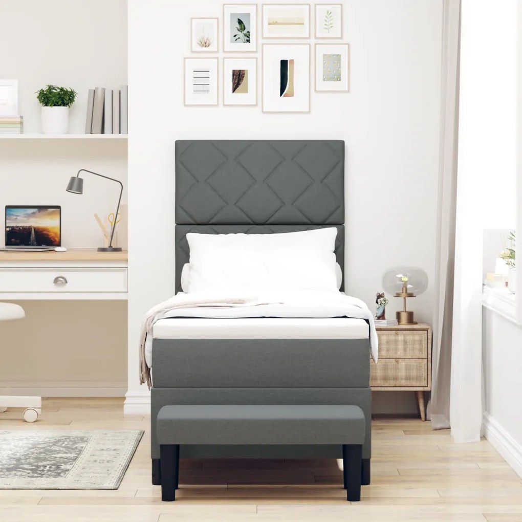Box Spring Ágy Matraccal és Pad Sötétszürke 80x200 cm Szövet