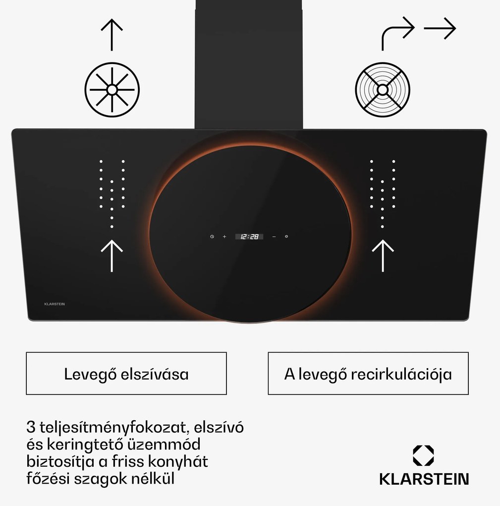 Klarstein Total Eclipse páraelszívó, LED világítás, érintős, 594,2 m³/h, elszívás/recirkuláció
