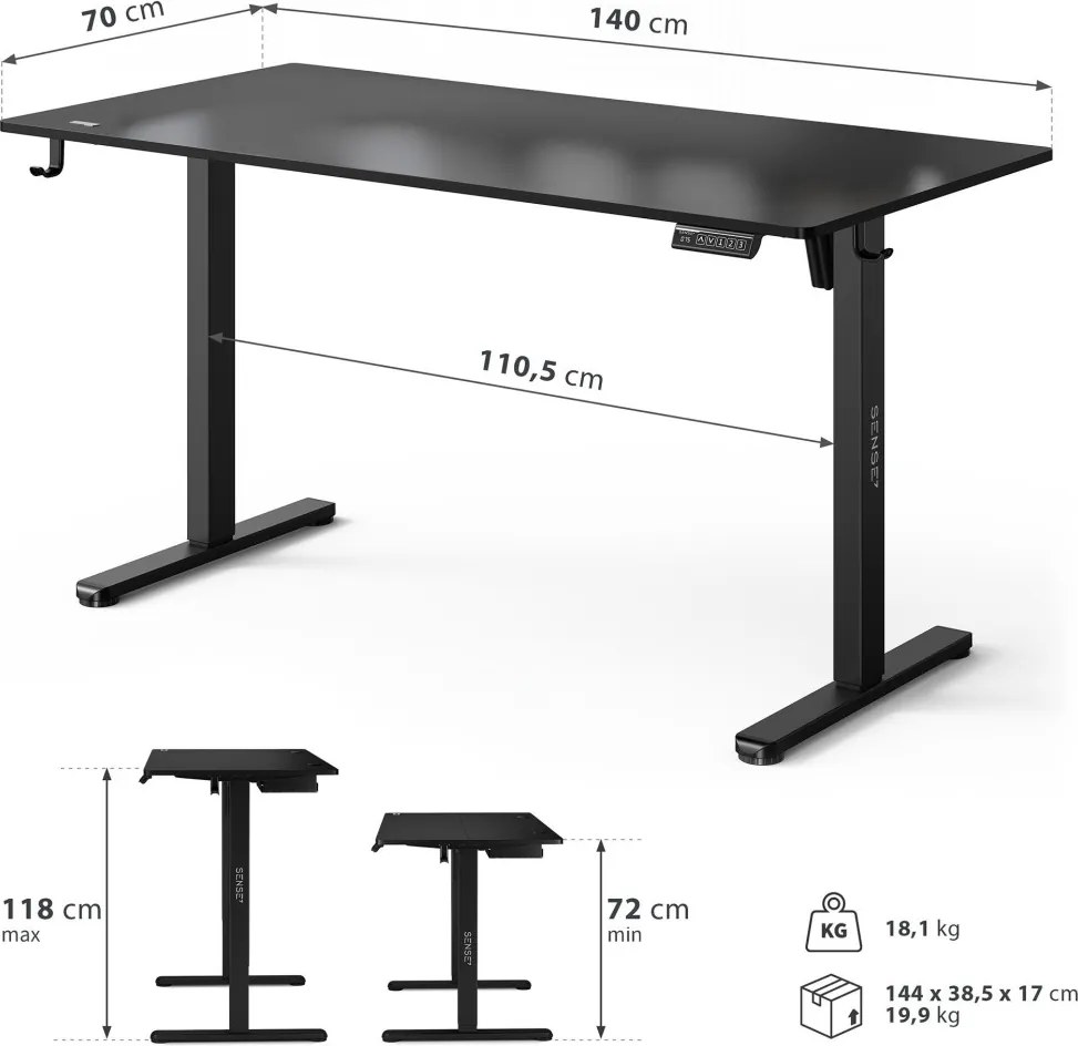 Állítható magasságú íróasztal Nojo Light 140 cm x 60 cm fekete