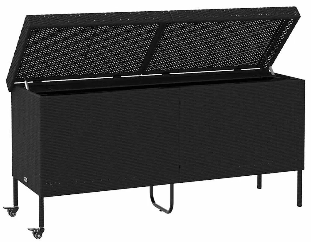 fekete polyrattan kerti tárolóláda kerekekkel 160x55x75 cm