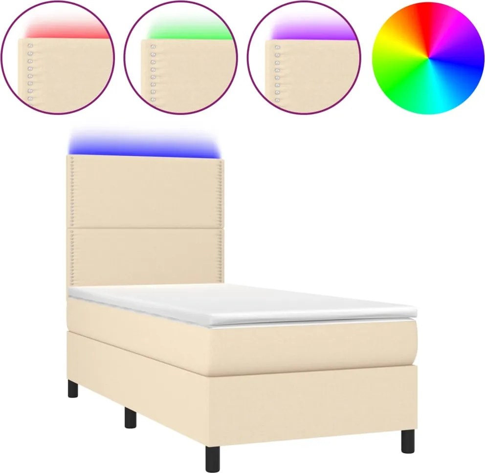 vidaXL krémszínű szövet rugós és LED-es ágy matraccal 100x200 cm