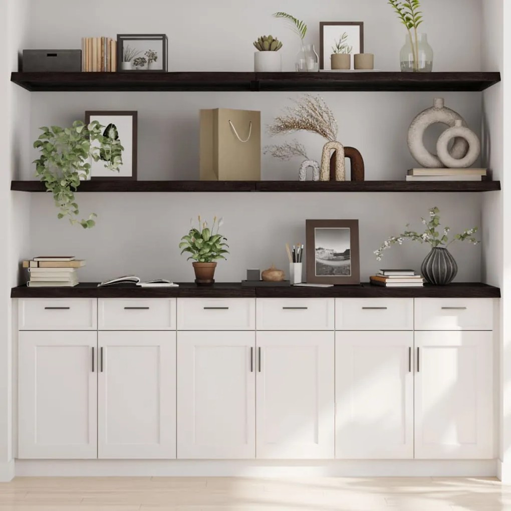 sötétbarna kezelt tömör tölgyfa fali polc 200 x 60 x (2-4) cm