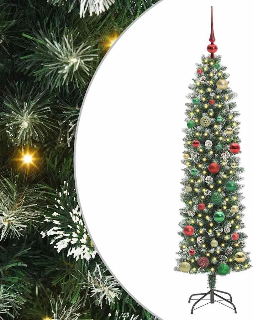 vidaXL Mű Karcsú Karácsonyi Fa 150 LED-del Zöld és Fehér 150 cm