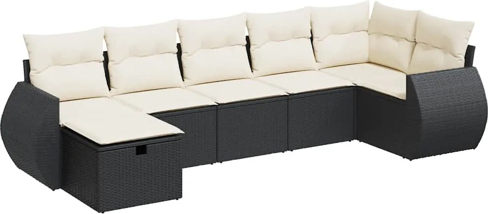 vidaXL 7 részes fekete polyrattan kerti ülőgarnitúra párnával