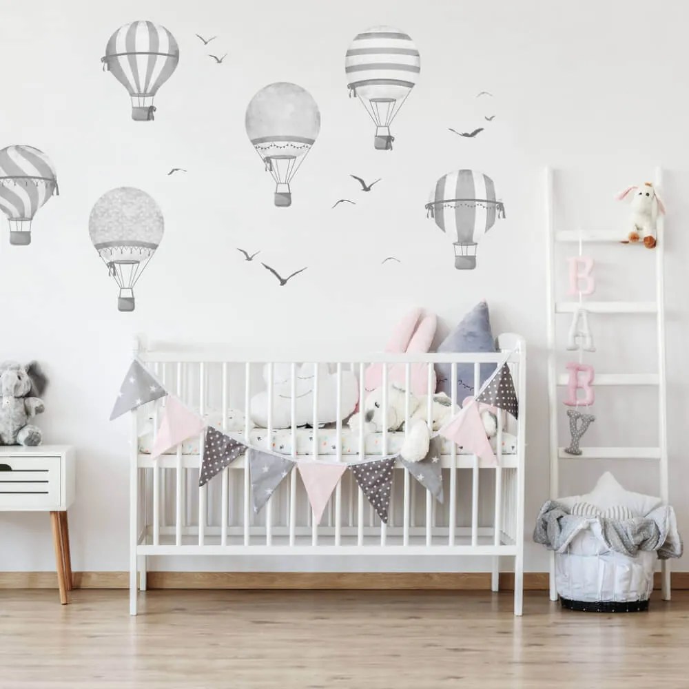 INSPIO Szürke hőlégballon falmatricák gyerekszobába