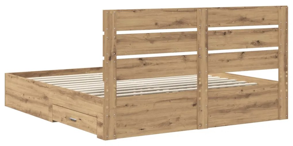 vidaXL Ágykeret fiókkal fejtámlával Artisan tölgy 180 x 200 cm Faanyag