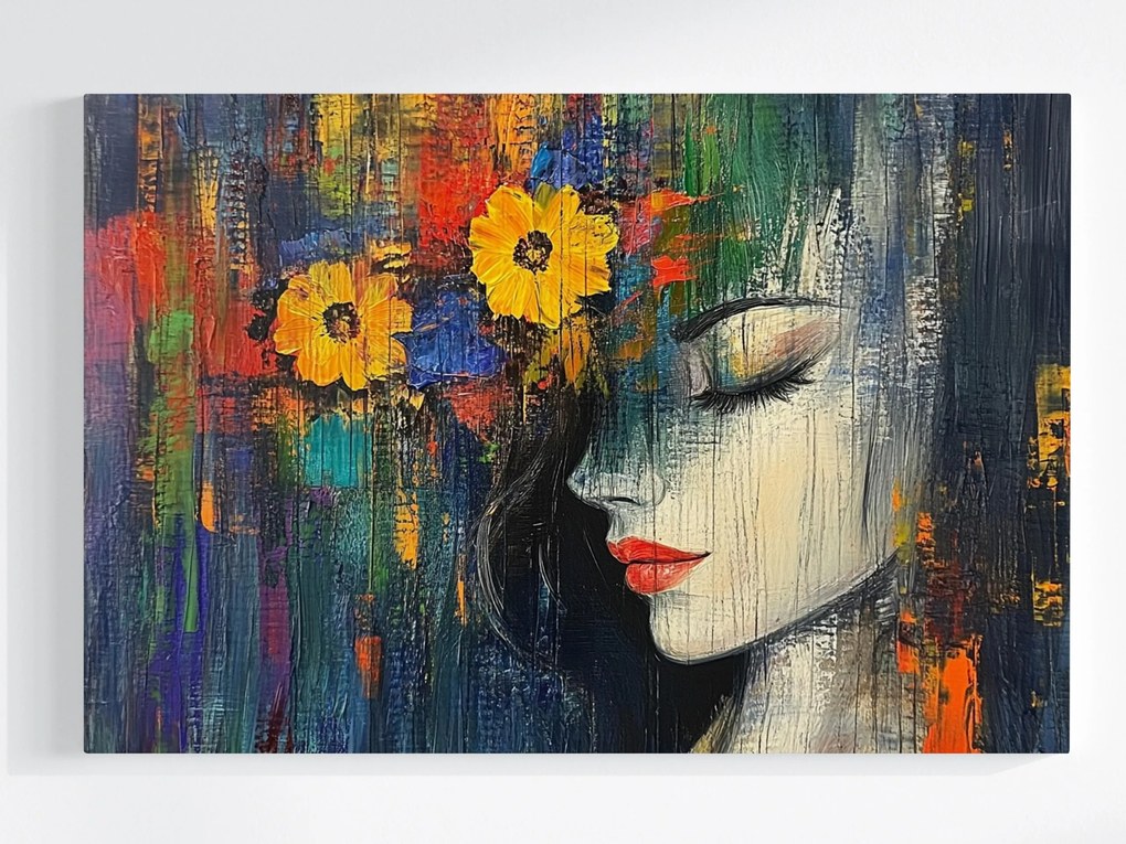Vászonkép Canvas Figura Portré Nő Arc Színes Virágok 120x80