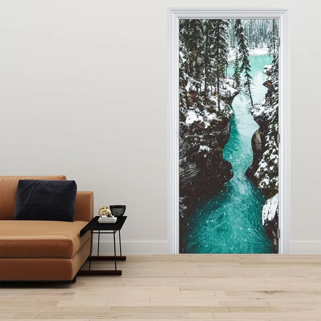 Fotótapéta ajtóra - Hegyi folyó télen (95x205cm)