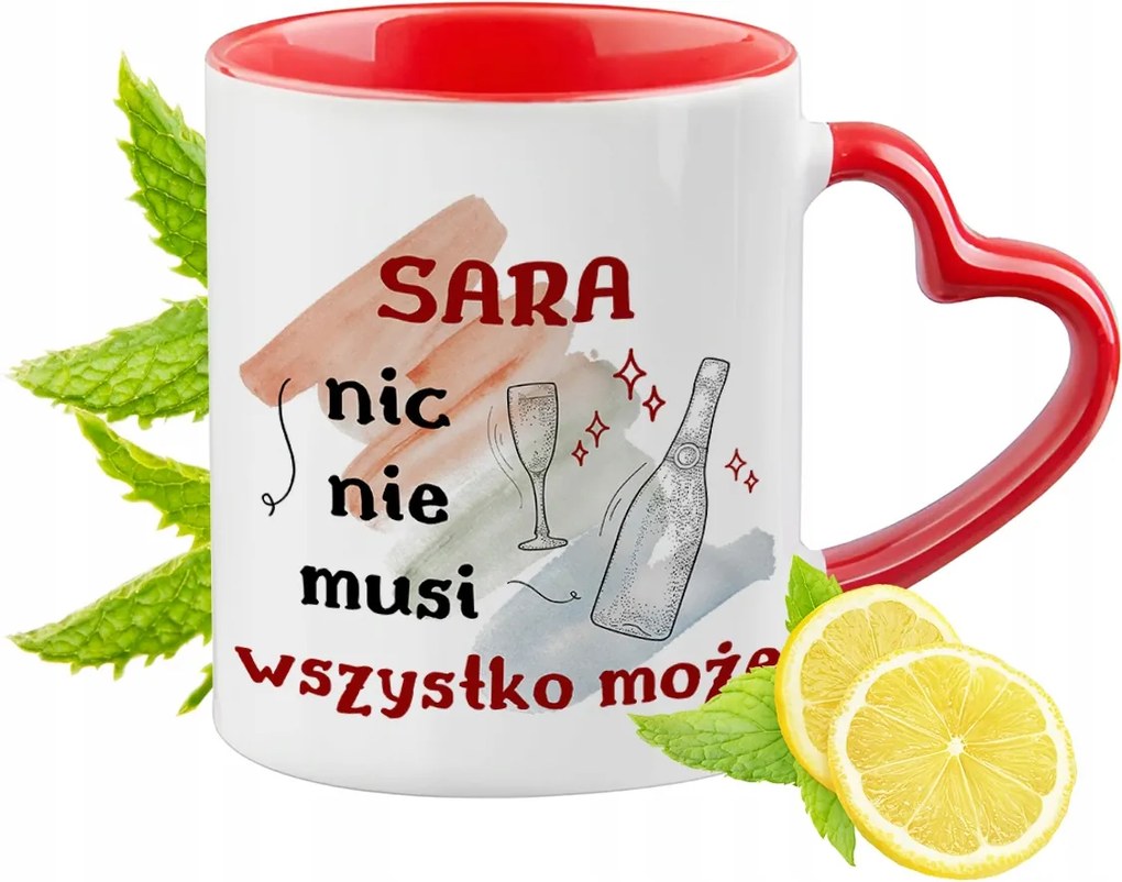 Sarah Piros Bögre Szív Alakú Füllel Ajándék Nyomtatott