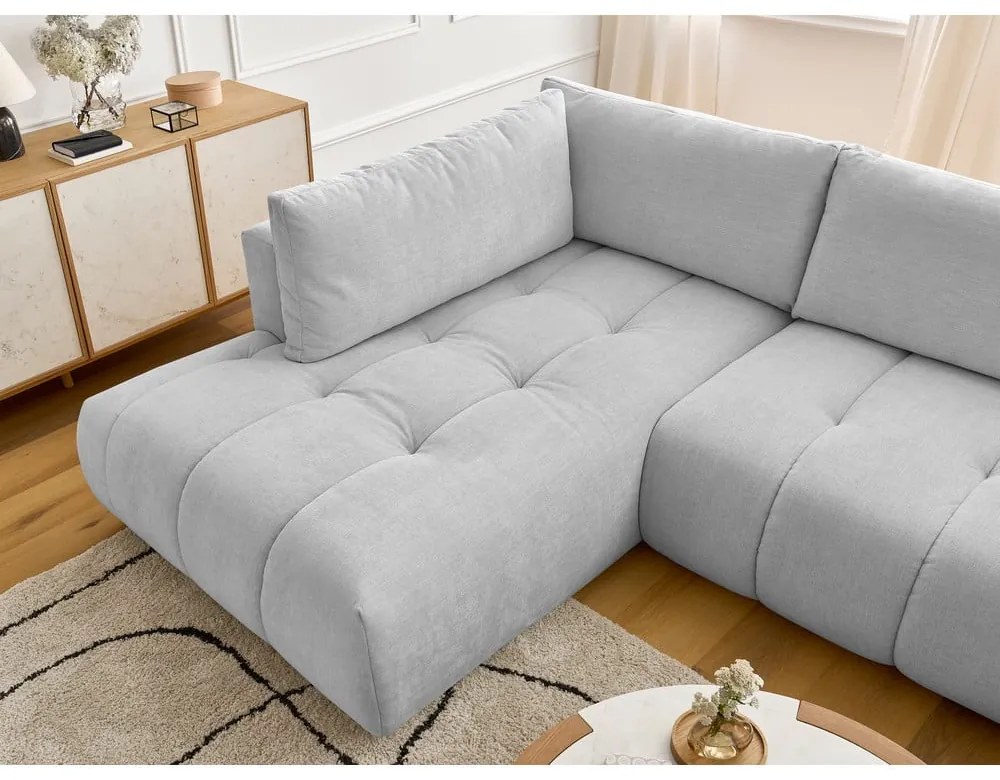 Világosszürke kinyitható-tárolóhelyes sarokkanapé (bal oldali-U alakú) Fuji – Bobochic Paris
