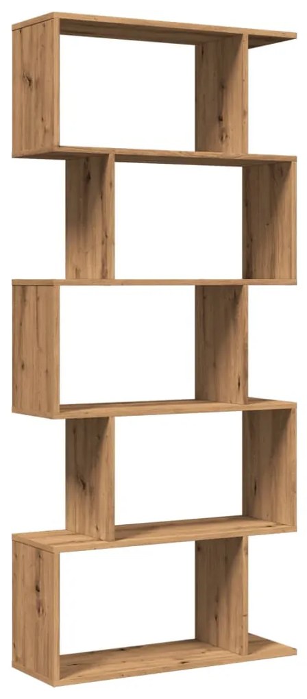 5 szintes kézműves tölgy fa elválasztó könyvespolc 70x24x161 cm