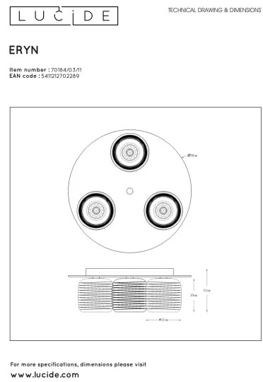 Lucide 70184/03/11 - Mennyezeti lámpa ERYN 3xG9/42W/230V