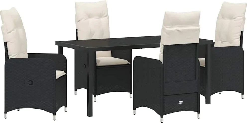 vidaXL Kert étkező szett párnával 5 pcs Fekete polirattan