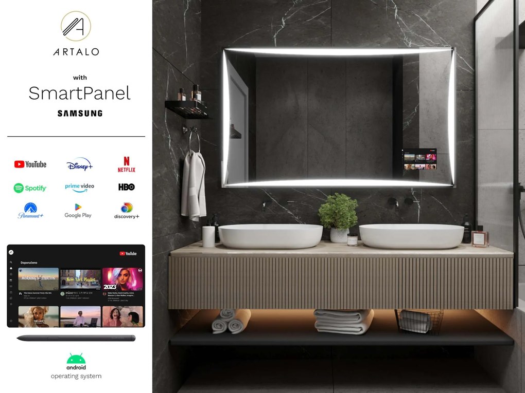 SMART tükör LED világítással M5 prémium + Samsung SmartPanel