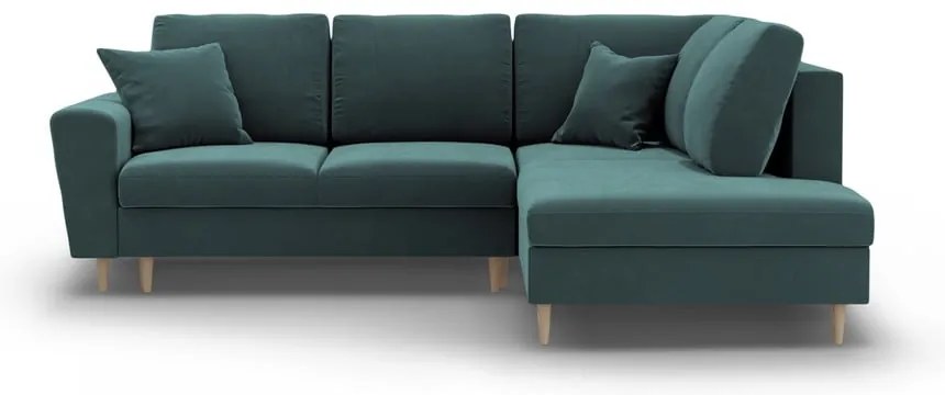 Petróleum színű bársony kinyitható tárolóhelyes sarokkanapé (jobb oldali-L alakú) Kyoto – Cosmopolitan Design