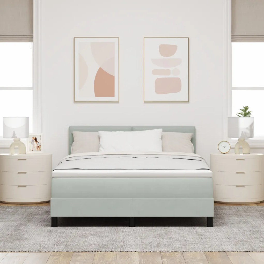Box Spring Ágy Matrac & LED Szürke 160x200 cm Bársony