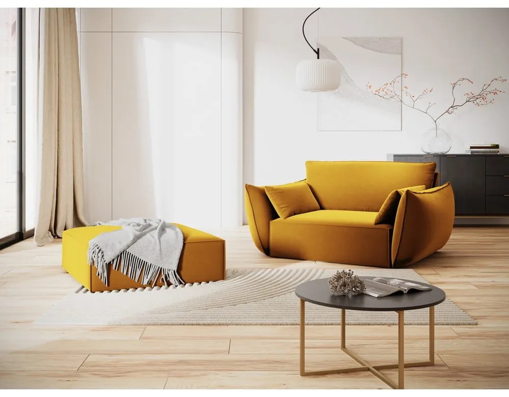 Mustársárga bársony lábtartó Vanda – Mazzini Sofas
