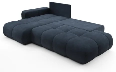 Kihúzható kárpitozott sarokülőgarnitúra tárolóval, L-alakú, ALMADA, balos, kék