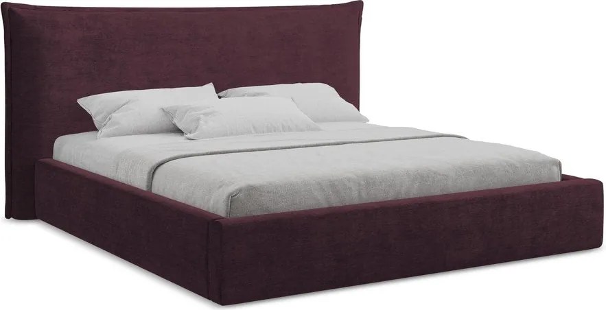 Sötétlila kárpitozott ágyneműtartós franciaágy ágyráccsal 160x200 cm Esala – Makamii