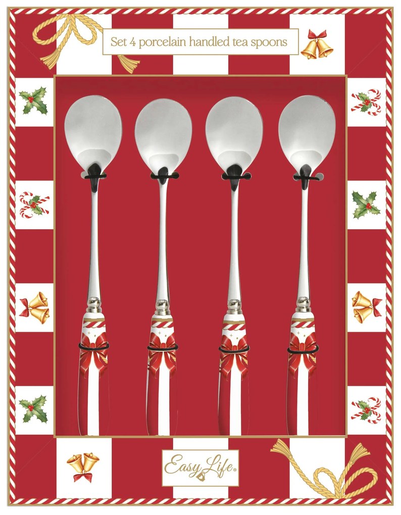 Karácsonyi Rozsdamentes acél teáskanál szett 4 db-os porcelán nyéllel Christmas Tale