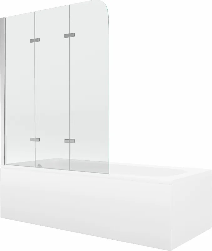 Mexen Vega téglalap alakú kád 180 x 80 cm burkolattal és 3-szárnyú paravánnal 120 cm, átlátszó, króm