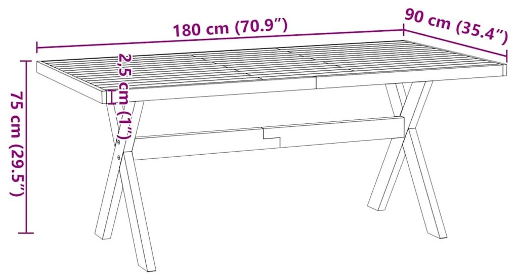Étkezőasztal NOAIN X alakú lábak 180x90x75 cm tömör fa fenyőfa