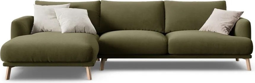 Zöld bársony sarokkanapé (bal oldali-heverő résszel) Naomi – Micadoni