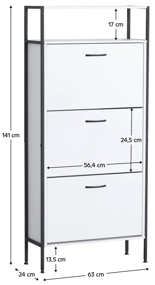 TREDIS cipőtartó, 3 polc, fehér