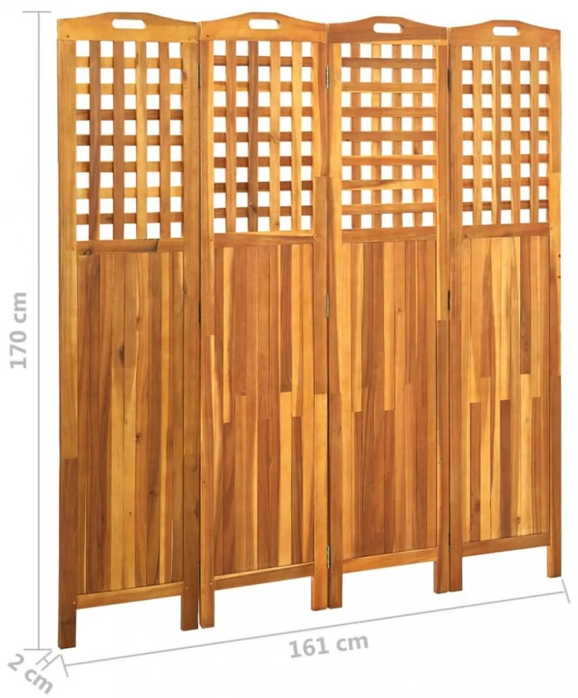 4 paneles tömör akácfa szobaelválasztó 161 x 2 x 170 cm