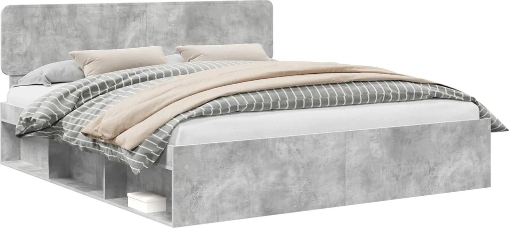 vidaXL Ágykeret fejtámlával Beton 200 x 200 cm Tömör fenyőfa