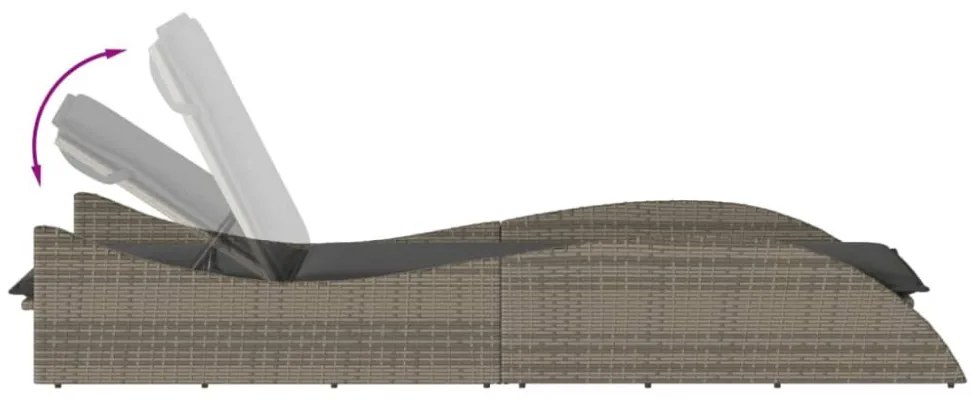 szürke polyrattan napozóágy párnával 60x205x73 cm