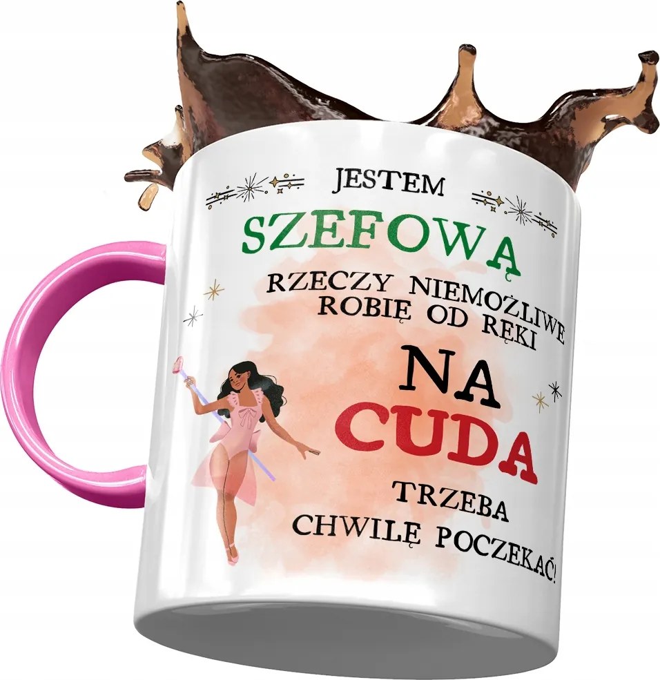 Rózsaszín Bögre A Főnöknek A Csodákra Várni Kell Nyomtatott Fotóval