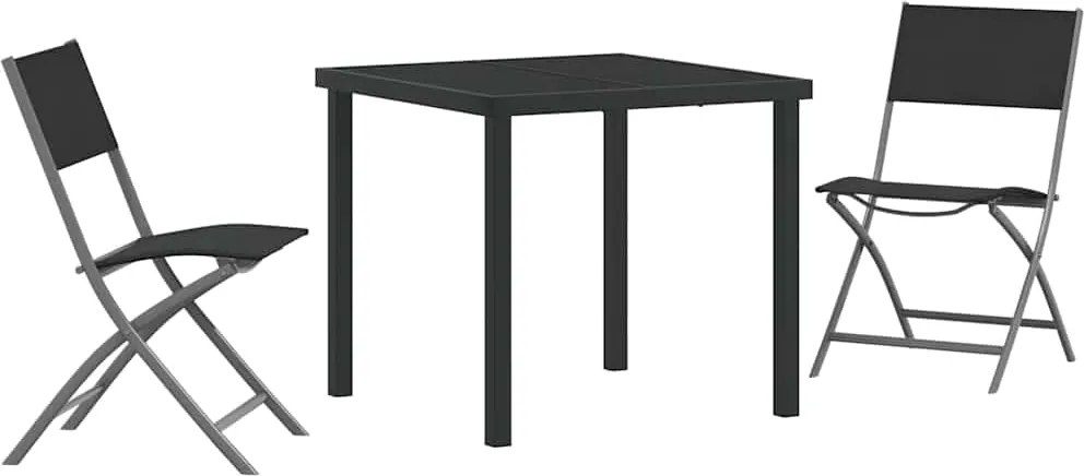 vidaXL Kert étkező szett 3 pcs Fekete Porszórt acél