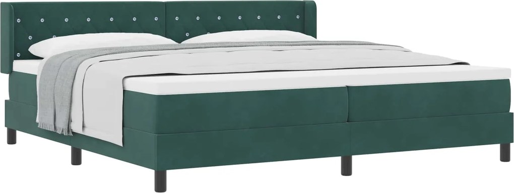 vidaXL Boxrugós ágy matracmal Sötétzöld 200 x 200 cm Poliészter