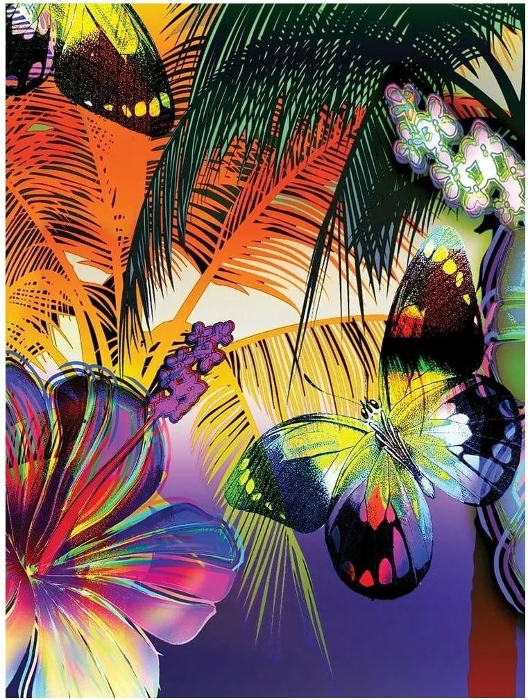 Fotótapéta Hibiszkusz Pillangók Trópusi pálmafák vinil 184x254 +ragasztó