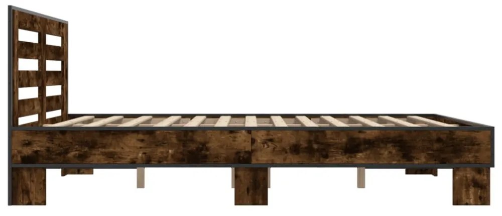 füstös tölgy színű szerelt fa és fém ágykeret 150 x 200 cm