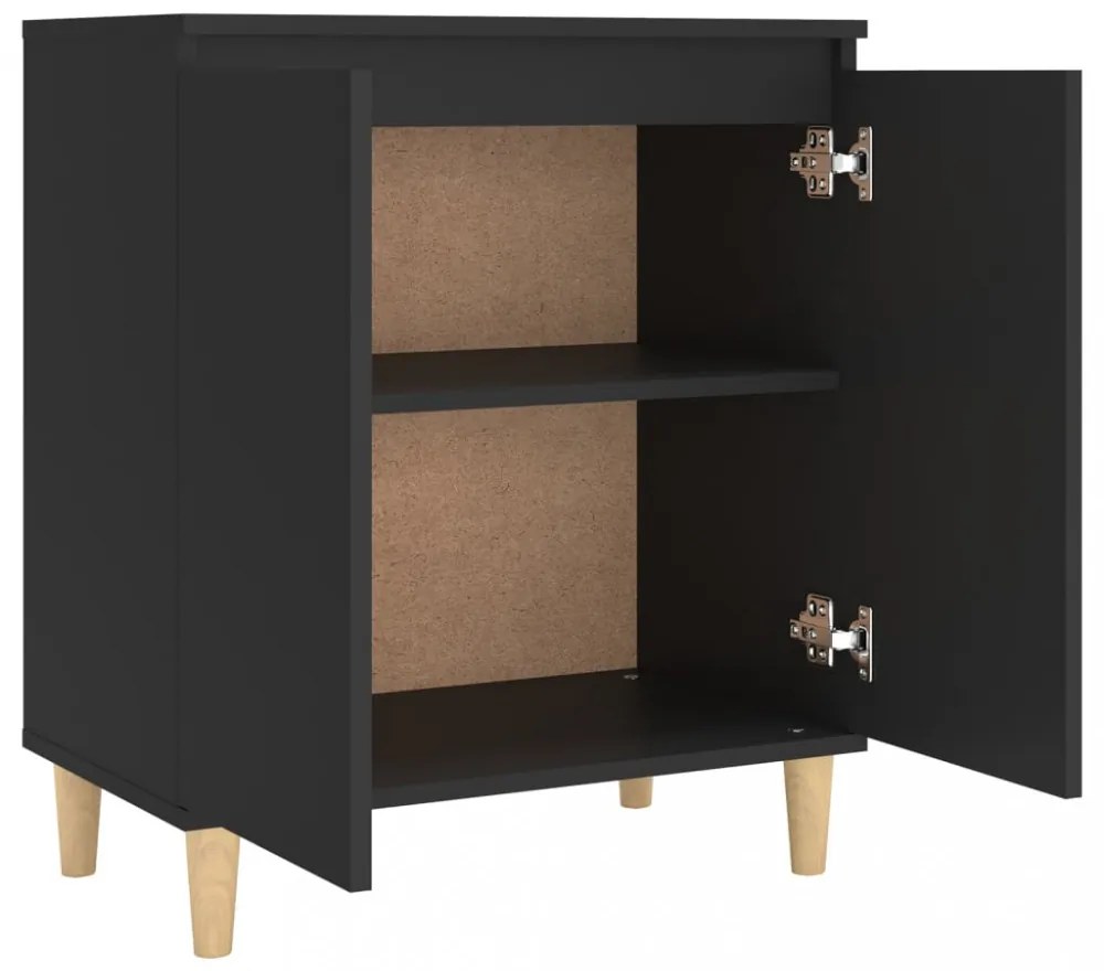 fekete szerelt fa tálalószekrény tömör falábakkal 60x35x70 cm