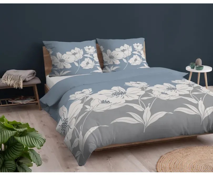 Flanel ágynemű - kék virágmotívummal 3 časti: 1ks 220x200 + 2ks 70x80