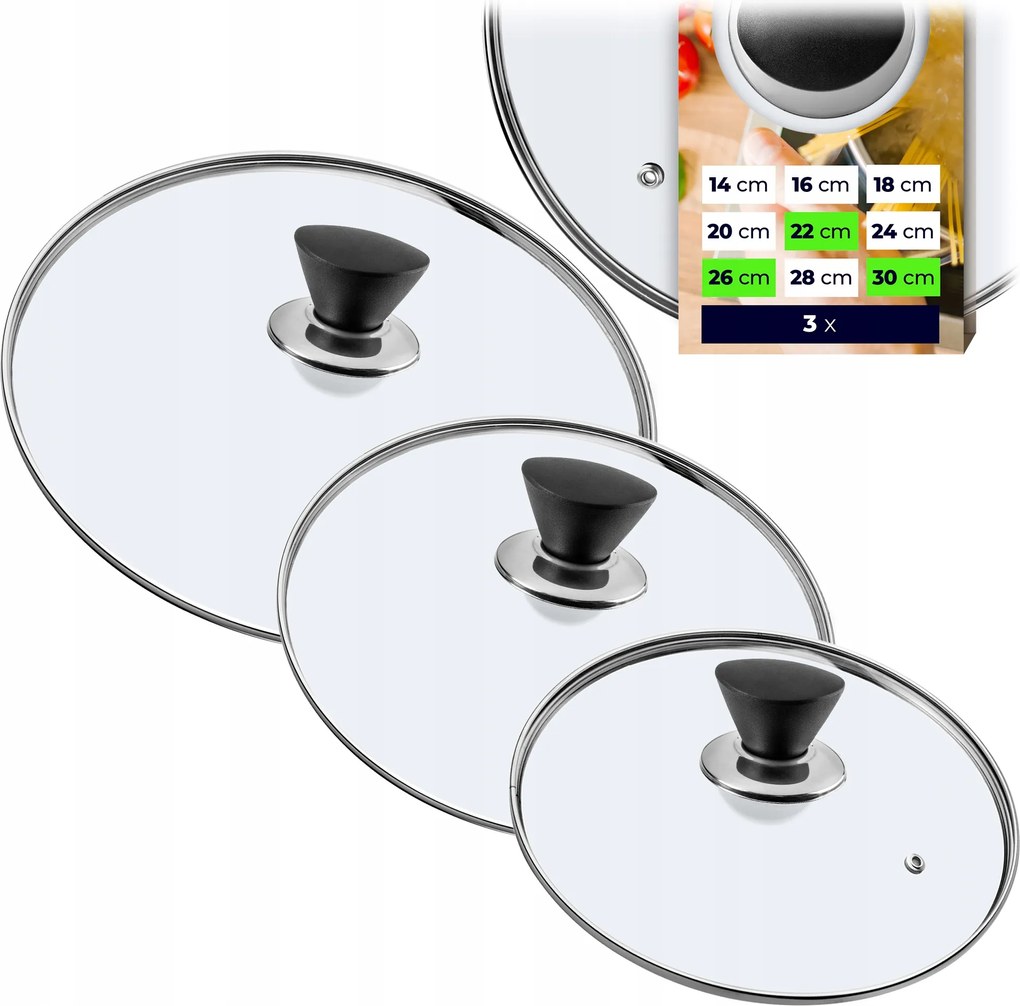 Üvegfedő 22/26/30 cm Hőálló Serpenyő Fedő Szett