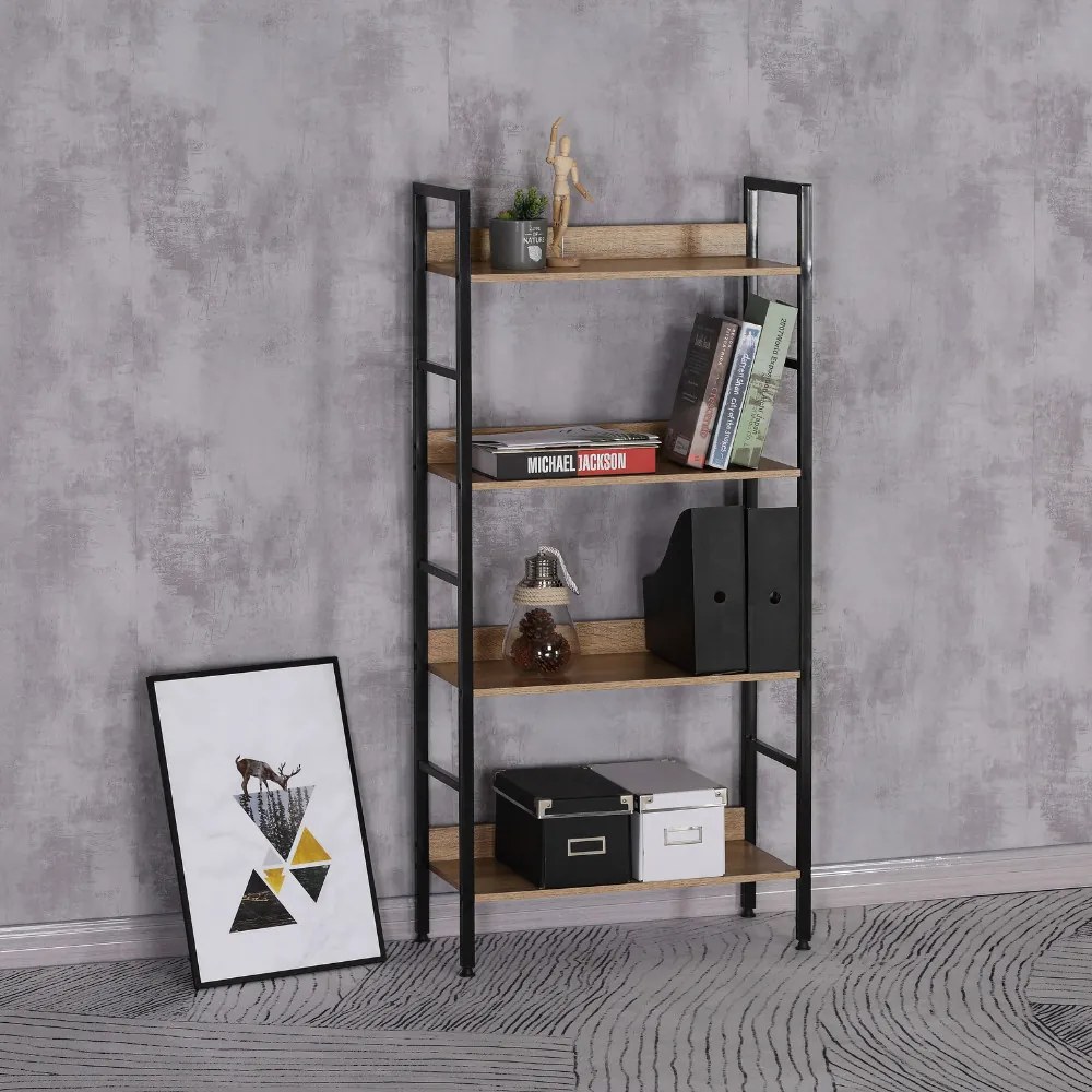 Intenso Home 4 szintes nyitott könyvespolc 60 x 126cm (Sonoma tölgy) | Univerzális tároló állvány fém lábakkal